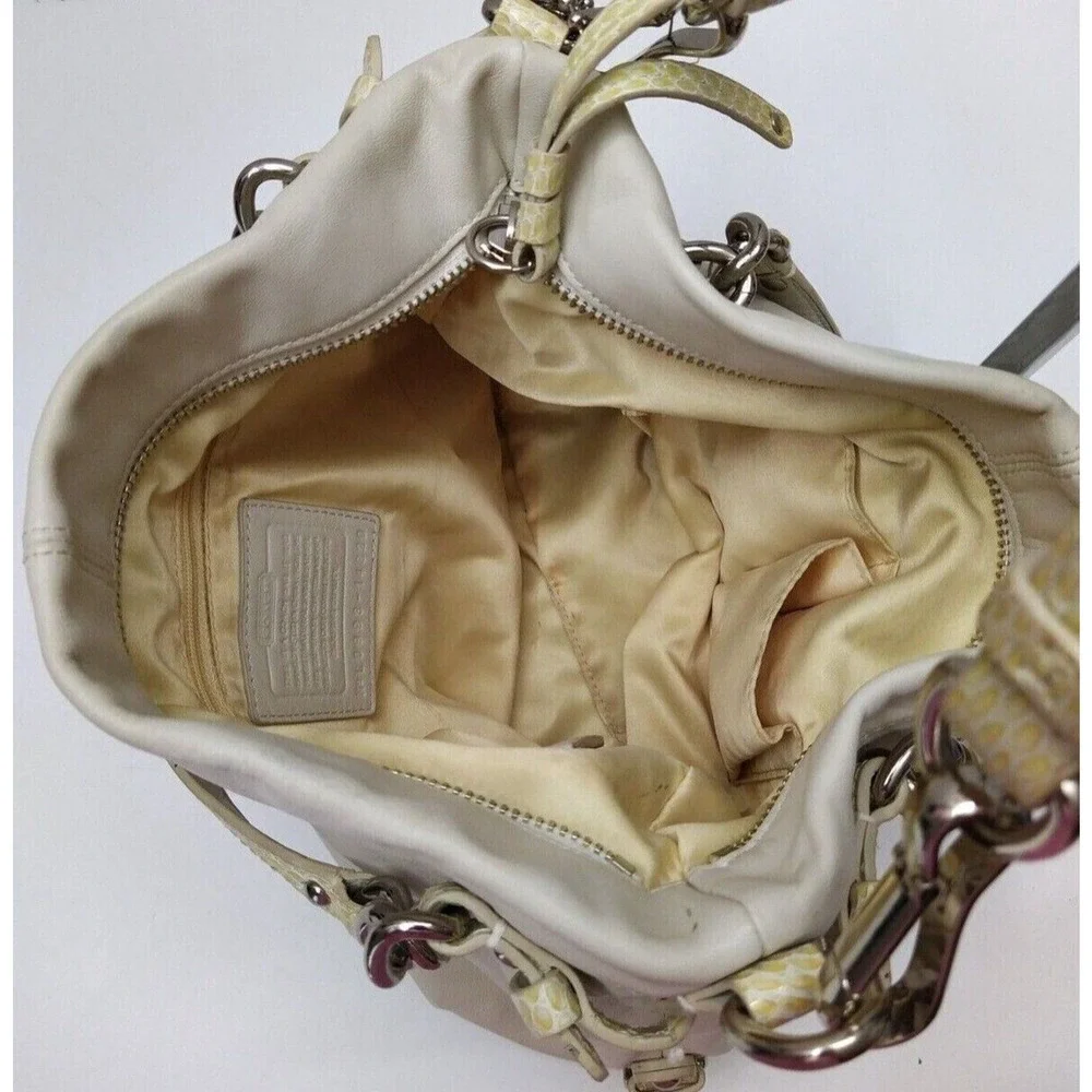 Coach Ivory Soft Leather Snakeskin Detail Zipper Hobo Shoulder Bag